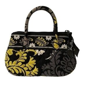 Vera Bradley Baroque Floral Black Yellow Mini Purse - Retired Handbag Pouch